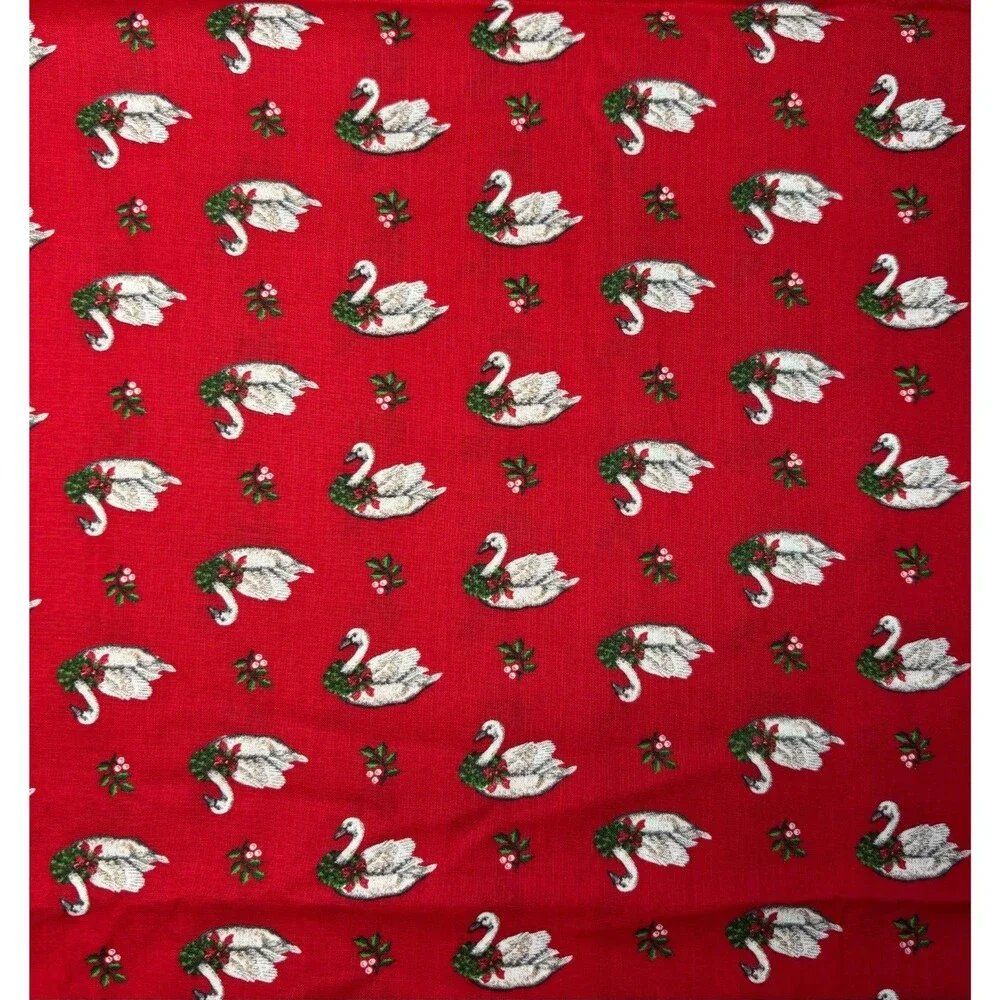 Vintage Cranston VIP Print Christmas Swan Holly Cotton Fabric 72